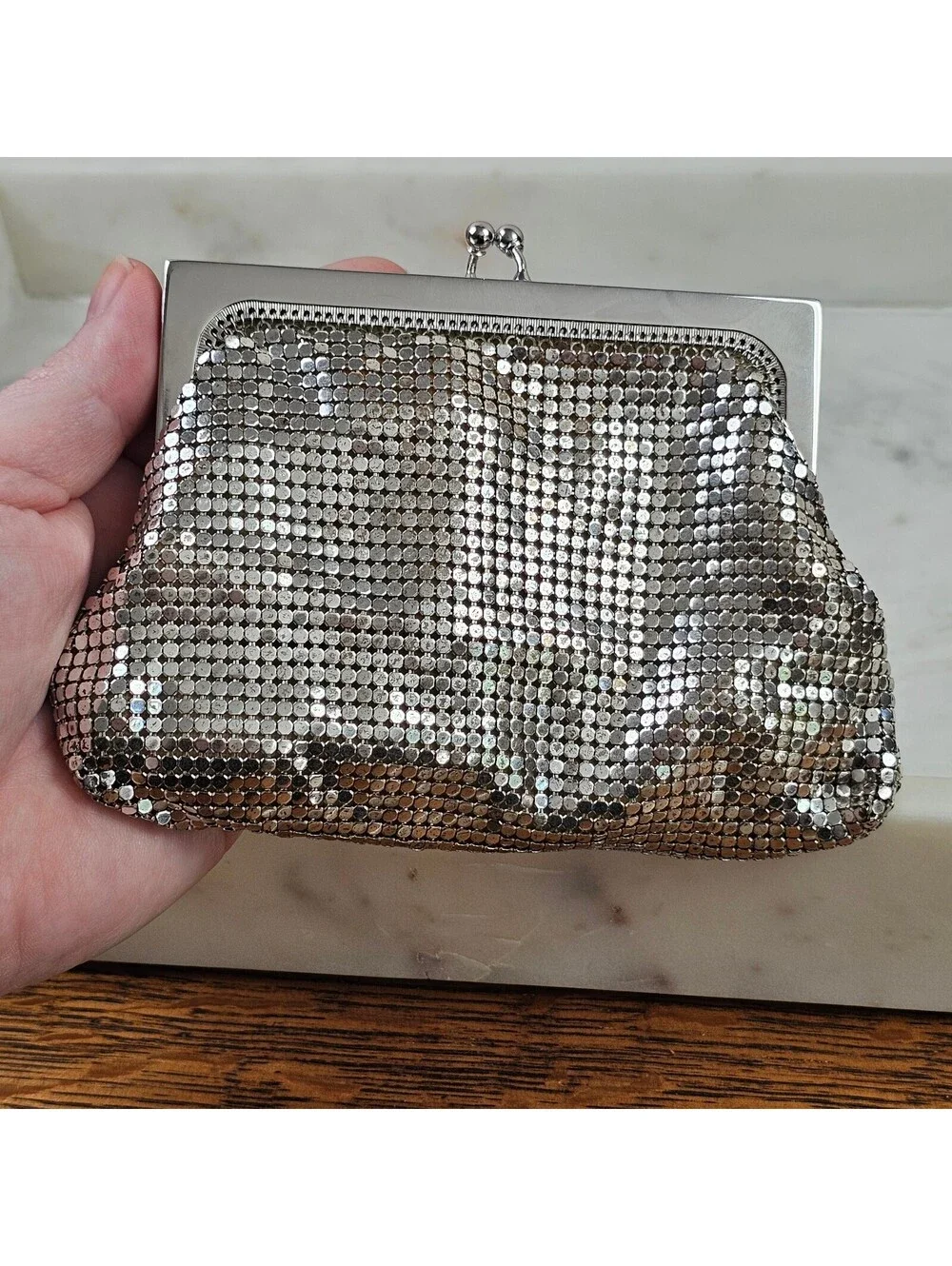 Vintage Whiting & Davis Silver Mesh Evening Bag Silver Frame 1950s